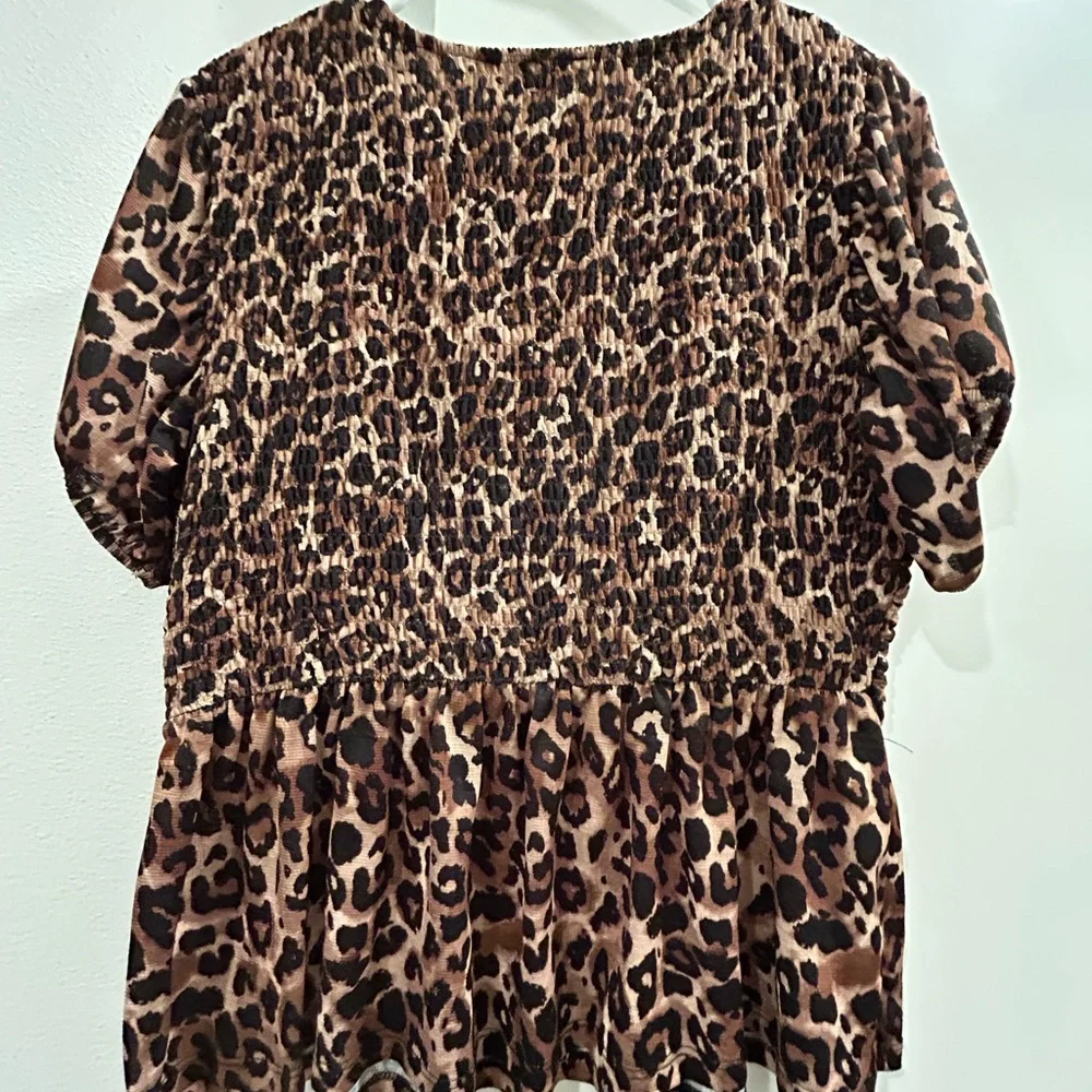 Zara Leopard Print Puff Sleeve Blouse size L